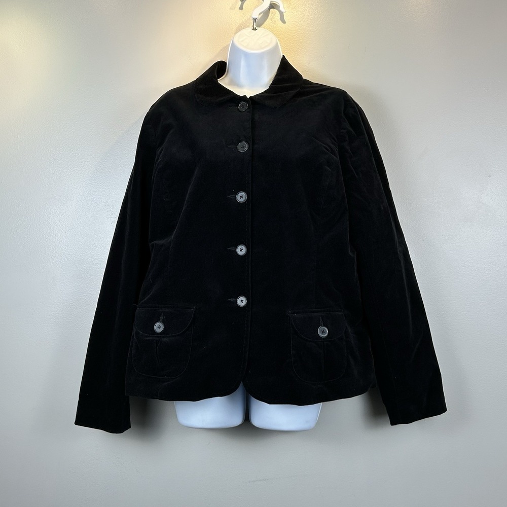 Lands End Velvet Blazer Womens Large Black Lined Jacket Preppy Heritage Classic - Picture 1 of 15